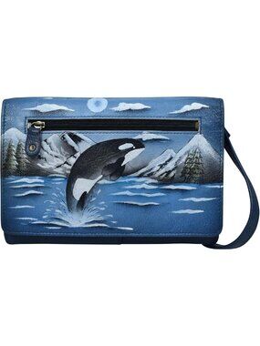 Hand-Painted Genuine Leather Organizer Wallet on a String for Women - Stylish